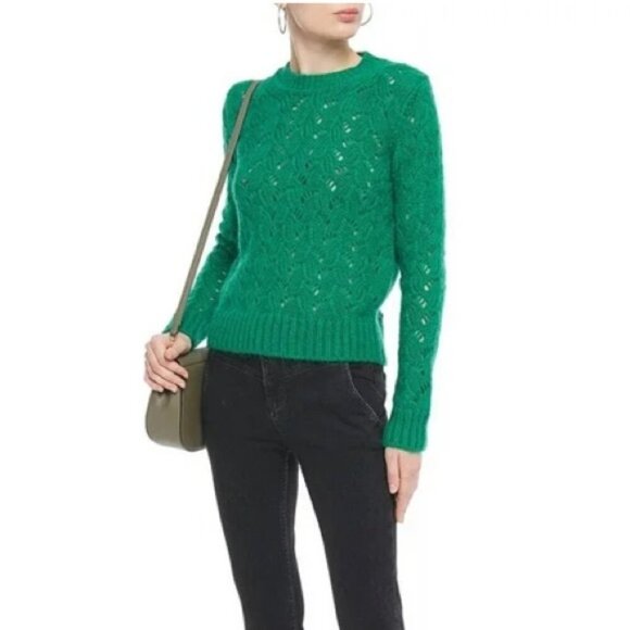 Maje Mohair Blend Green Crew Neck Crochet Long Sleeve Sweater - Picture 2 of 10